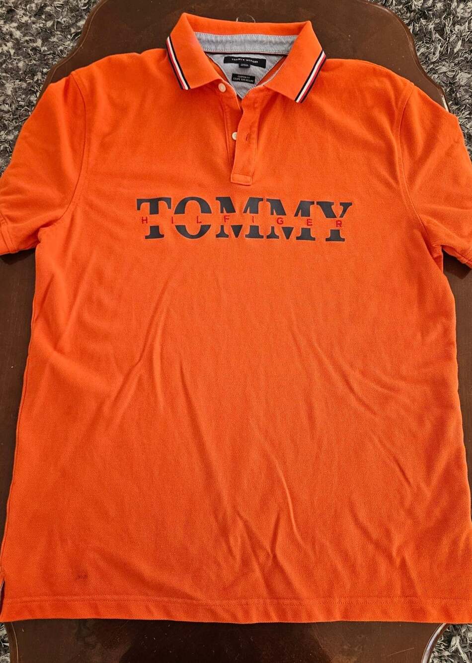 Tommy Hilfiger Custom Fit Spellout Polo Shirt Size XL Orange